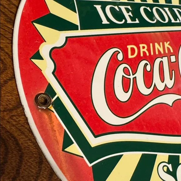 Vintage Ice Cold Coca-Cola Sold Here Porcelain Enamel Advertising Retro Sign - Picture 3 of 7